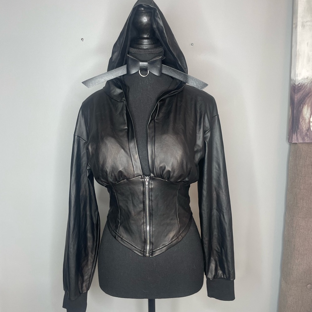 SHEIN Black Faux Leather Corset Jacket